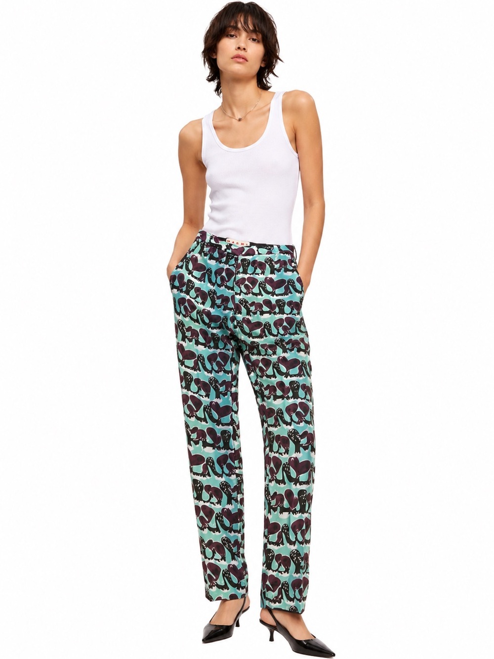 MARNI Retro Patterned Trouser Pants in Mint and Purple